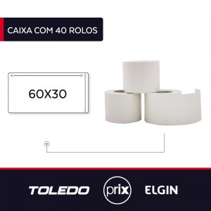 40 Rolos Etiquetas Adesivas para Balanças Toledo/Prix 60x30