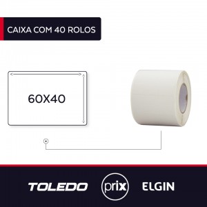 40 Rolos Etiquetas Adesivas para Balanças Toledo/Prix 60x40