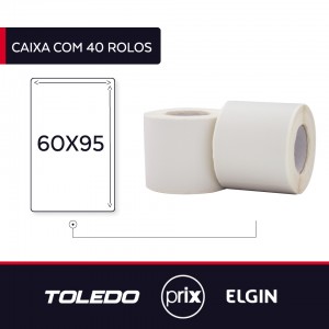 40 Rolos Etiquetas Adesivas para Balanças Toledo/Prix 60x95