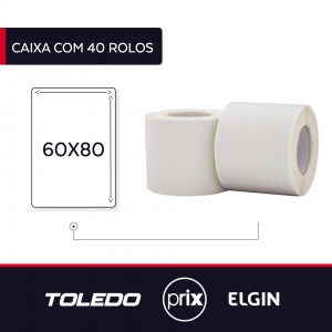 40 Rolos Etiquetas Adesivas para Balanças Toledo/Prix 60x80